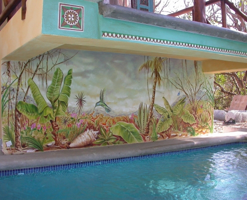 Peinture réalisée sous une fontaine de piscine / Costa -Rica - Alain Grand Peintre décorateur