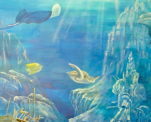 Fresque "fonds marins" peinte dans l'espace jeunes du camping La Palmyre / France - Alain Grand Peintre décorateur