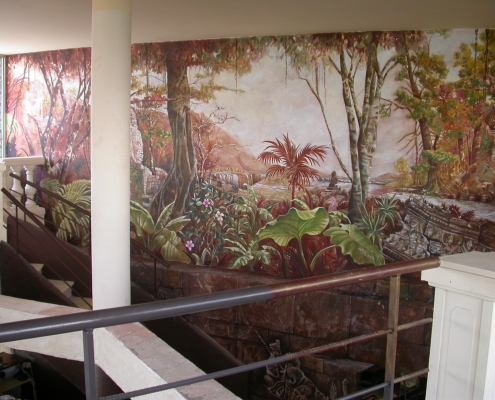 Grande fresque peinte sur le thème des ruines d'Angkor - Restaurant La Siesta / France